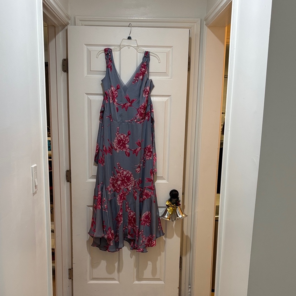 White House Black Market Asymmetrical Dress - Gray and Dark Pink